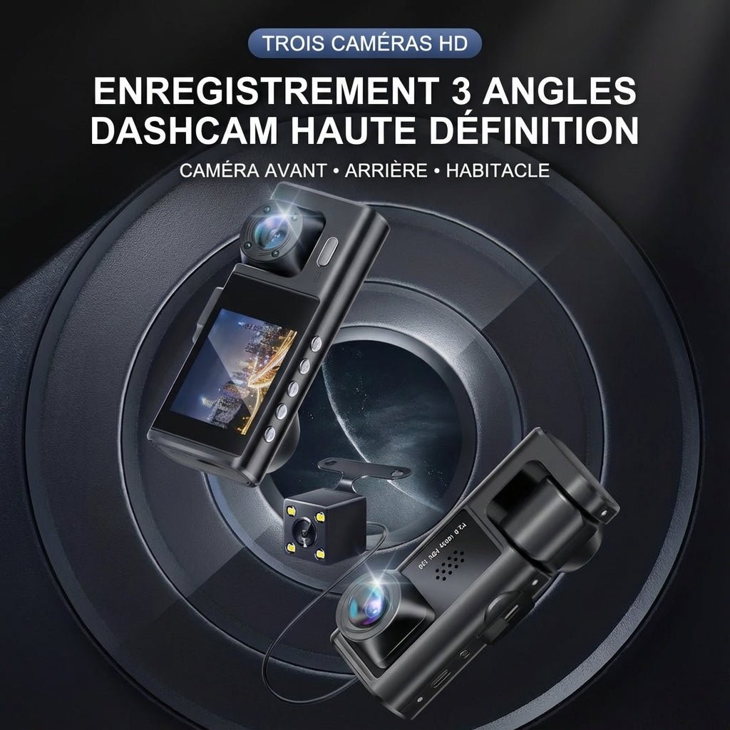 GuardCam™ - Dashcam 3 Caméras FULL HD 1080P Vision Nocturne - Vilya Auto