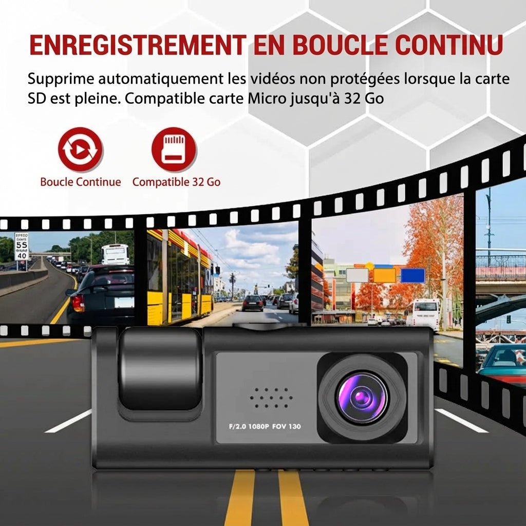 GuardCam™ - Dashcam 3 Caméras FULL HD 1080P Vision Nocturne - Vilya Auto