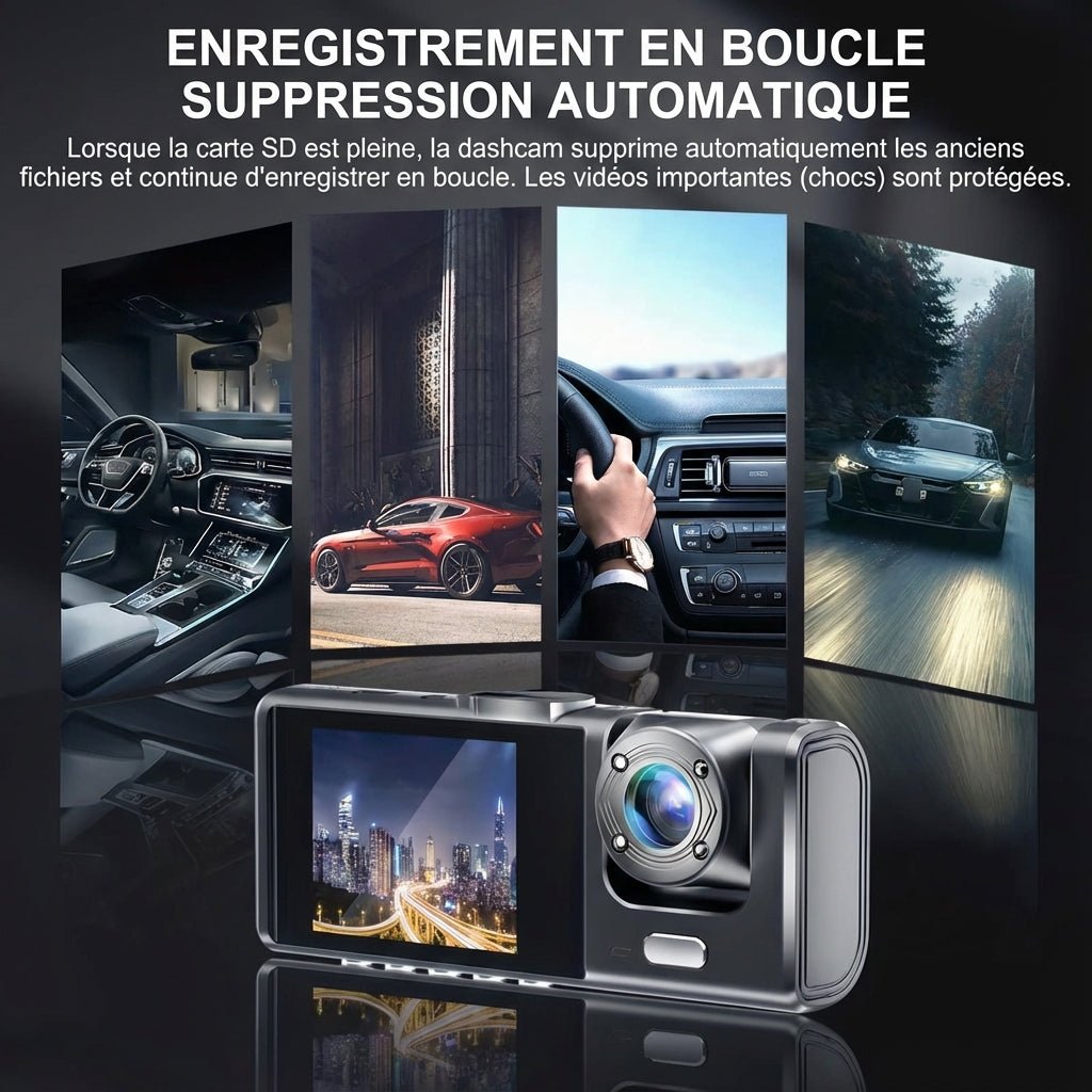 GuardCam™ - Dashcam 3 Caméras FULL HD 1080P Vision Nocturne - Vilya Auto