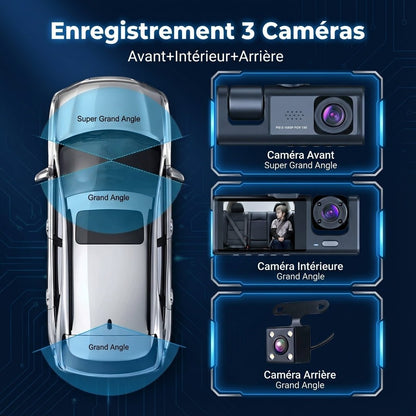 GuardCam™ - Dashcam 3 Caméras FULL HD 1080P Vision Nocturne - Vilya Auto