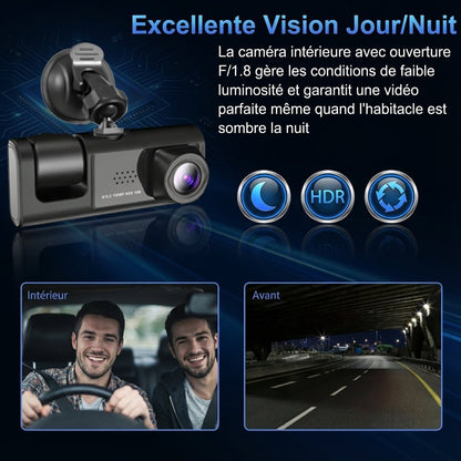 GuardCam™ - Dashcam 3 Caméras FULL HD 1080P Vision Nocturne - Vilya Auto