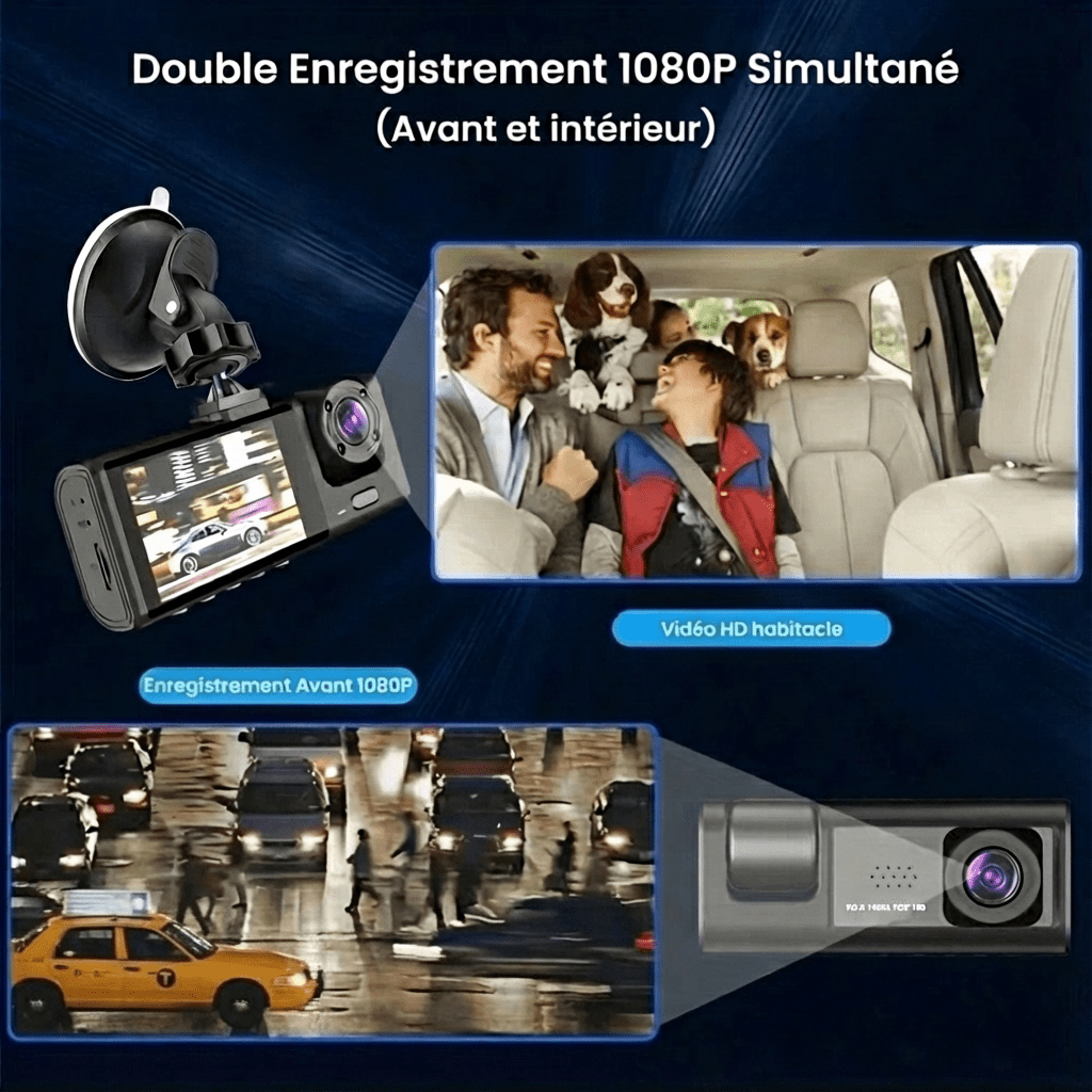 GuardCam™ - Dashcam 3 Caméras FULL HD 1080P Vision Nocturne - Vilya Auto