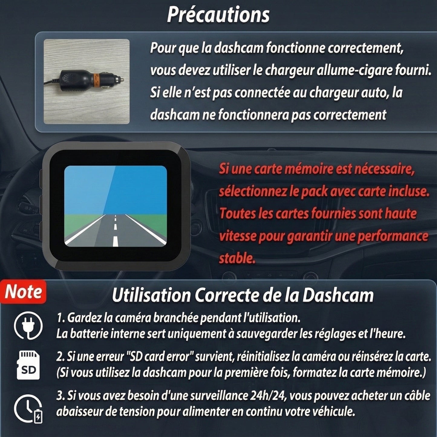 GuardCam™ - Dashcam 3 Caméras FULL HD 1080P Vision Nocturne - Vilya Auto
