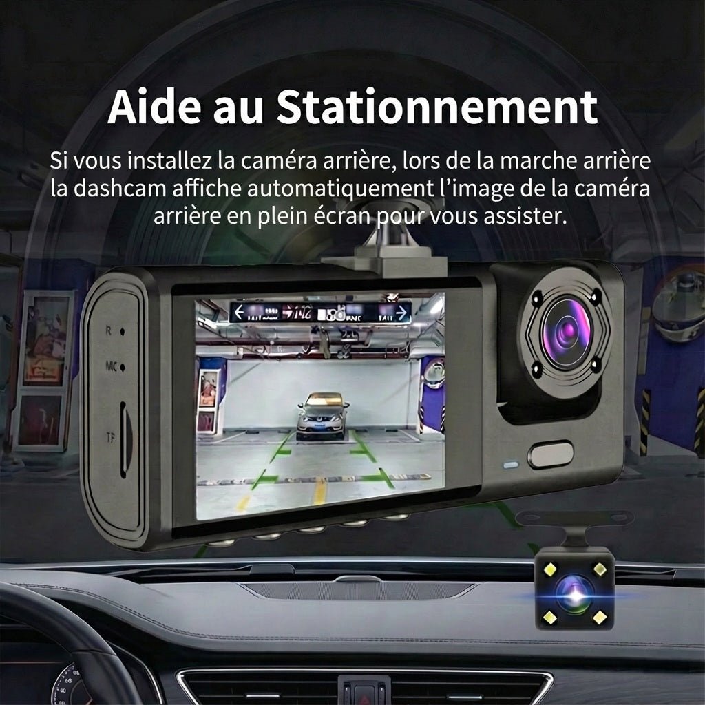 GuardCam™ - Dashcam 3 Caméras FULL HD 1080P Vision Nocturne - Vilya Auto